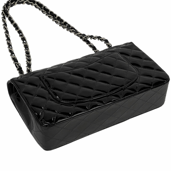 Chanel Bag Leather Mark Matelasse Shoulder Coco W Flap Patent Enamel Chain Black - Picture 1 of 14